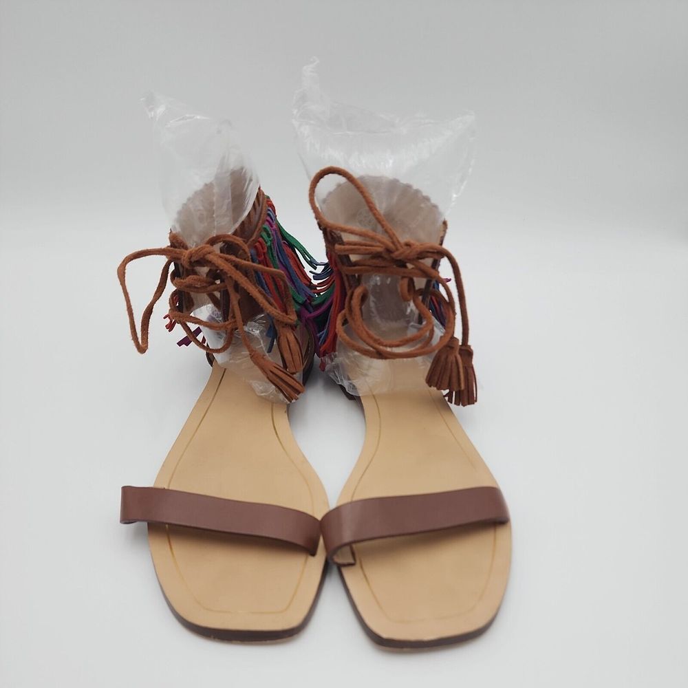 Zara Women Multi-color Leather Fringe Sandals, Women's Size EU 40/US 9 - Picture 4 of 8